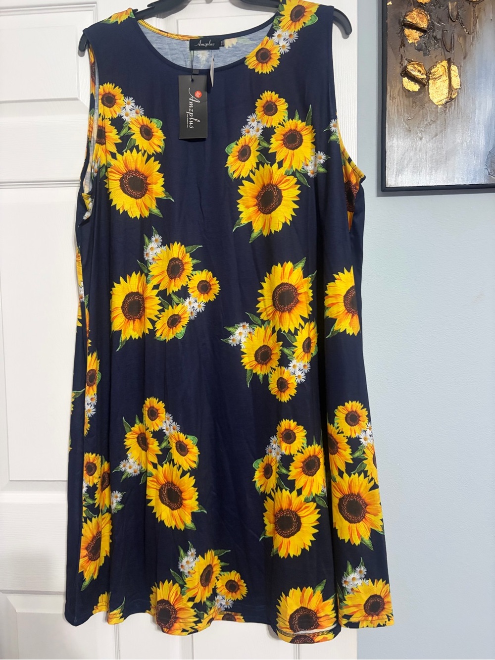 Sunflower Print Navy Sleeveless Dress - Joyful Floral 5 xl nwt